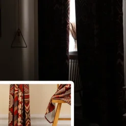 100% Blackout Curtain Drapes Boho Style ,1 Panel Grommet Thermal Insulated Room Darkening Curtains for Bedroom and Living Room
