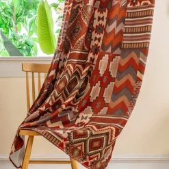 100% Blackout Curtain Drapes Boho Style ,1 Panel Grommet Thermal Insulated Room Darkening Curtains for Bedroom and Living Room