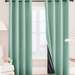 100% Blackout Curtains for Bedroom, Thermal Insulated Linen Look Grommet Window Curtain Drapes with Black Back for Living Room