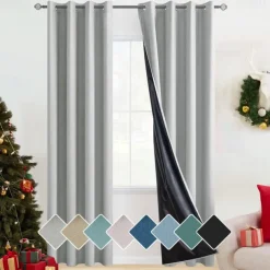 100% Blackout Curtains for Bedroom, Thermal Insulated Linen Look Grommet Window Curtain Drapes with Black Back for Living Room