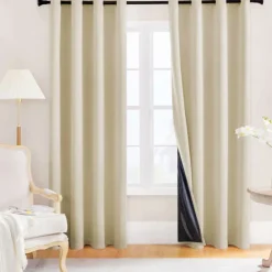 100% Blackout Curtains for Bedroom, Thermal Insulated Linen Look Grommet Window Curtain Drapes with Black Back for Living Room