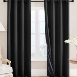 100% Blackout Curtains for Bedroom, Thermal Insulated Linen Look Grommet Window Curtain Drapes with Black Back for Living Room