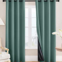 100% Blackout Curtains for Bedroom, Thermal Insulated Linen Look Grommet Window Curtain Drapes with Black Back for Living Room