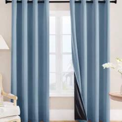 100% Blackout Curtains for Bedroom, Thermal Insulated Linen Look Grommet Window Curtain Drapes with Black Back for Living Room
