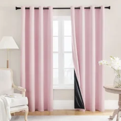 100% Blackout Curtains for Bedroom, Thermal Insulated Linen Look Grommet Window Curtain Drapes with Black Back for Living Room