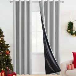 100% Blackout Curtains for Bedroom, Thermal Insulated Linen Look Grommet Window Curtain Drapes with Black Back for Living Room