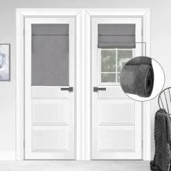 100% Blackout French Door Curtains, Triple Layers Light Blocking & UV Protect, Noiseless Adjustable Roller Shade, No Drill Window Blinds for Office