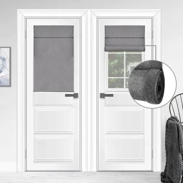 100% Blackout French Door Curtains, Triple Layers Light Blocking & UV Protect, Noiseless Adjustable Roller Shade, No Drill Window Blinds for Office