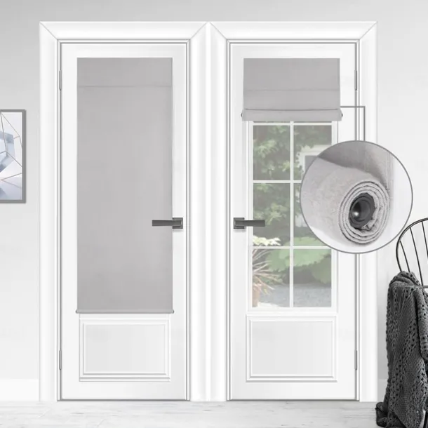 100% Blackout French Door Curtains, Triple Layers Light Blocking & UV Protect, Noiseless Adjustable Roller Shade, No Drill Window Blinds for Office