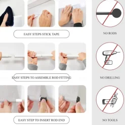 100% Blackout French Door Curtains, Triple Layers Light Blocking & UV Protect, Noiseless Adjustable Roller Shade, No Drill Window Blinds for Office