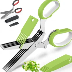 5 Blade Kitchen Salad Scissors - Cool Kitchen Gadgets for Cutting Fresh Garden Herbs - Herb Cutter Shears with 5 Blades and Cover, Sharp and Anti-rust Stainless Steel, Dishwasher Safe