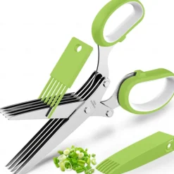 5 Blade Kitchen Salad Scissors - Cool Kitchen Gadgets for Cutting Fresh Garden Herbs - Herb Cutter Shears with 5 Blades and Cover, Sharp and Anti-rust Stainless Steel, Dishwasher Safe