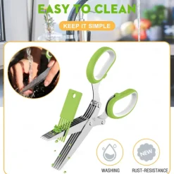 5 Blade Kitchen Salad Scissors - Cool Kitchen Gadgets for Cutting Fresh Garden Herbs - Herb Cutter Shears with 5 Blades and Cover, Sharp and Anti-rust Stainless Steel, Dishwasher Safe