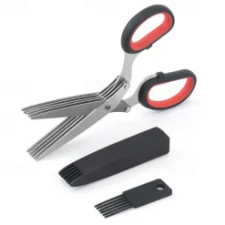 5 Blade Kitchen Salad Scissors - Cool Kitchen Gadgets for Cutting Fresh Garden Herbs - Herb Cutter Shears with 5 Blades and Cover, Sharp and Anti-rust Stainless Steel, Dishwasher Safe