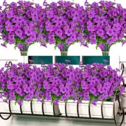 10 Branches Outdoor Artificial Flowers Seven-Stem Eucalyptus, Purple Violets, Realistic Floral Bouquet for Decorative Centerpieces and Flower Arrangements