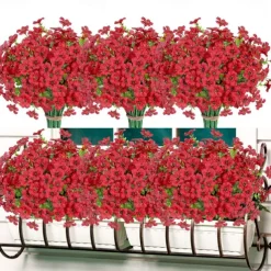 10 Branches Outdoor Artificial Flowers Seven-Stem Eucalyptus, Purple Violets, Realistic Floral Bouquet for Decorative Centerpieces and Flower Arrangements