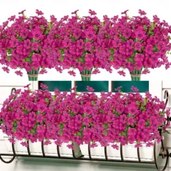 10 Branches Outdoor Artificial Flowers Seven-Stem Eucalyptus, Purple Violets, Realistic Floral Bouquet for Decorative Centerpieces and Flower Arrangements