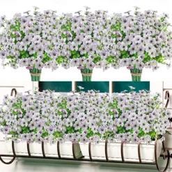 10 Branches Outdoor Artificial Flowers Seven-Stem Eucalyptus, Purple Violets, Realistic Floral Bouquet for Decorative Centerpieces and Flower Arrangements