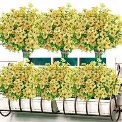 10 Branches Outdoor Artificial Flowers Seven-Stem Eucalyptus, Purple Violets, Realistic Floral Bouquet for Decorative Centerpieces and Flower Arrangements