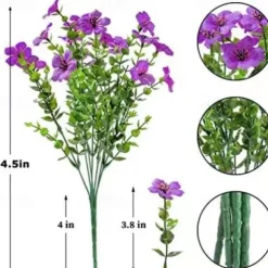 10 Branches Outdoor Artificial Flowers Seven-Stem Eucalyptus, Purple Violets, Realistic Floral Bouquet for Decorative Centerpieces and Flower Arrangements