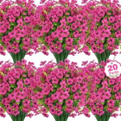 20 Bundles Artificial Flowers for Outdoors Decoration Fake Silk Flowers UV Resistant Faux Plants Artificial Daisy Eucalyptus for Spring Summer Garden Yard Porch Window Home Decor Mix Colors