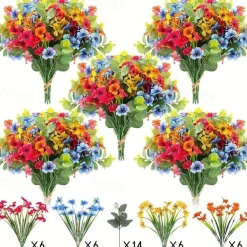 38 Bundles Artificial Flowers for Outdoors, Faux Spring Grass Violet, Silk Printed Aquatic Plants, Eucalyptus Leaves, UV Resistant for Garden Porch Patio Decor