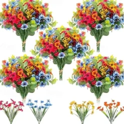 38 Bundles Artificial Flowers for Outdoors, Faux Spring Grass Violet, Silk Printed Aquatic Plants, Eucalyptus Leaves, UV Resistant for Garden Porch Patio Decor