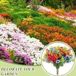 38 Bundles Artificial Flowers for Outdoors, Faux Spring Grass Violet, Silk Printed Aquatic Plants, Eucalyptus Leaves, UV Resistant for Garden Porch Patio Decor