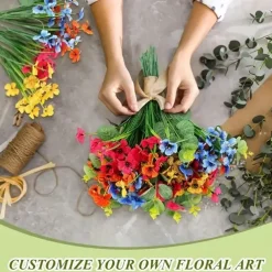 38 Bundles Artificial Flowers for Outdoors, Faux Spring Grass Violet, Silk Printed Aquatic Plants, Eucalyptus Leaves, UV Resistant for Garden Porch Patio Decor