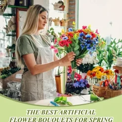 38 Bundles Artificial Flowers for Outdoors, Faux Spring Grass Violet, Silk Printed Aquatic Plants, Eucalyptus Leaves, UV Resistant for Garden Porch Patio Decor