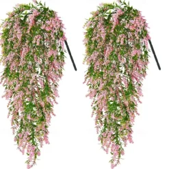 4 Bundles Artificial Lavender Hanging Flower Bouquet Vine Hanging Plants Fake Ivy Vine Leaves For Patio Home Bedroom Wedding Indoor Outdoor Wall Decor, Home Decor, Aesthetic Room Decor