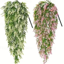 4 Bundles Artificial Lavender Hanging Flower Bouquet Vine Hanging Plants Fake Ivy Vine Leaves For Patio Home Bedroom Wedding Indoor Outdoor Wall Decor, Home Decor, Aesthetic Room Decor