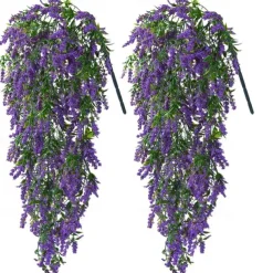 4 Bundles Artificial Lavender Hanging Flower Bouquet Vine Hanging Plants Fake Ivy Vine Leaves For Patio Home Bedroom Wedding Indoor Outdoor Wall Decor, Home Decor, Aesthetic Room Decor