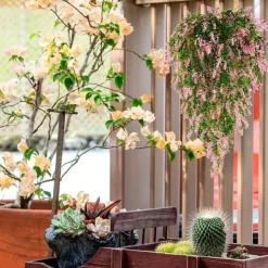 4 Bundles Artificial Lavender Hanging Flower Bouquet Vine Hanging Plants Fake Ivy Vine Leaves For Patio Home Bedroom Wedding Indoor Outdoor Wall Decor, Home Decor, Aesthetic Room Decor