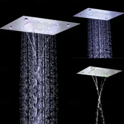 500*360 Chrome/3- Color LED Bathroom Faucets Rain Mixer Complete with Stainless Steel Rainfall Shower Head Ceiling Mounted Color Change By Water Temperature, Hydor Power, No Battery Needed