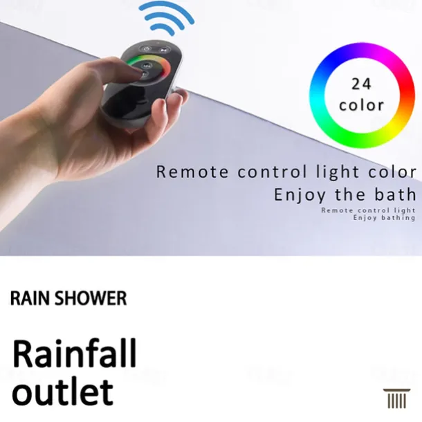500*360 Chrome/3- Color LED Bathroom Faucets Rain Mixer Complete with Stainless Steel Rainfall Shower Head Ceiling Mounted Color Change By Water Temperature, Hydor Power, No Battery Needed