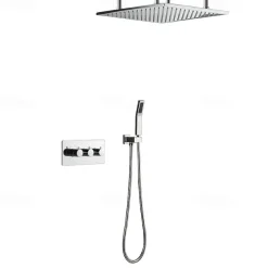 580*500 Chrome Shower Faucets Sets Complete with Stainless Steel Shower Head and Solid Brass Handshower Ceiling Mounted Rainfall Shower Head System Contain Shower Faucet Rough-in Valve Body and Trim