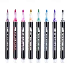 8/12/24 Colors Outline Markers Self Double Line Self-Outline Metallic Pens For Scrapbook Photo Album Gift Card Making Easter Eggs Art Crafts