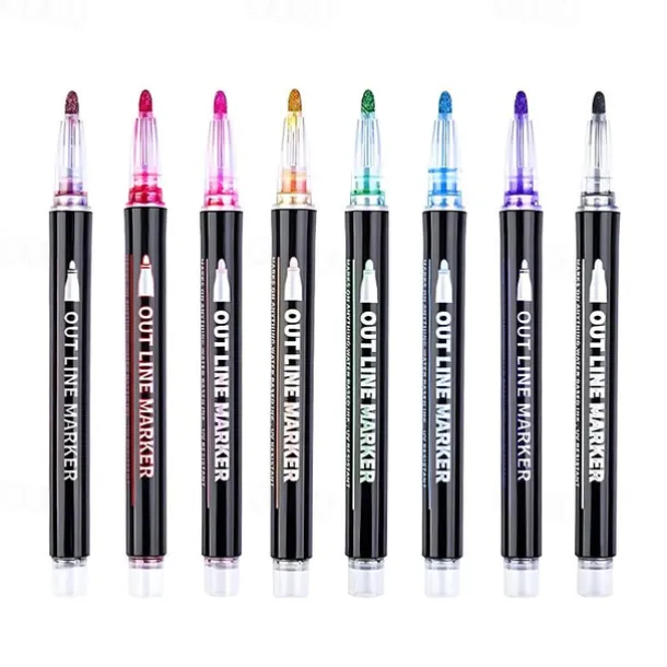 8/12/24 Colors Outline Markers Self Double Line Self-Outline Metallic Pens For Scrapbook Photo Album Gift Card Making Easter Eggs Art Crafts