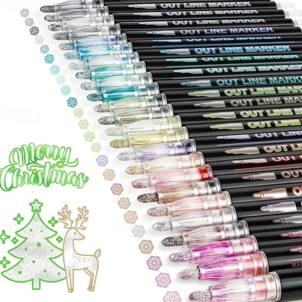 8/12/24 Colors Outline Markers Self Double Line Self-Outline Metallic Pens For Scrapbook Photo Album Gift Card Making Easter Eggs Art Crafts