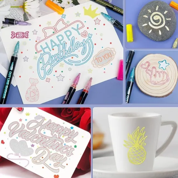 8/12/24 Colors Outline Markers Self Double Line Self-Outline Metallic Pens For Scrapbook Photo Album Gift Card Making Easter Eggs Art Crafts