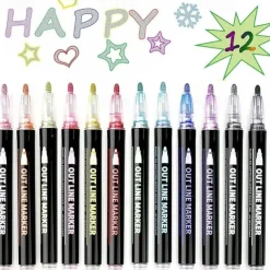 8/12/24 Colors Outline Markers Self Double Line Self-Outline Metallic Pens For Scrapbook Photo Album Gift Card Making Easter Eggs Art Crafts