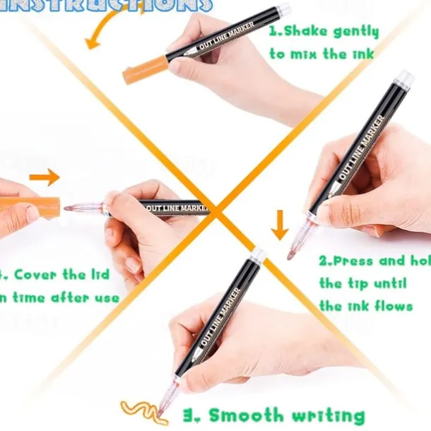 8/12/24 Colors Outline Markers Self Double Line Self-Outline Metallic Pens For Scrapbook Photo Album Gift Card Making Easter Eggs Art Crafts