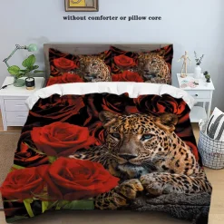 100% Cotton Cheetah Pattern 3-Piece Duvet Cover Set 3D Printed Quilt Queen Size Bedding Set Hunting Animal Quilt Cover Suitable for Kids Boys Men's Room Decor Super Soft Breathable Bed Set 3 Piece Set Lightweight