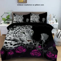 100% Cotton Cheetah Pattern 3-Piece Duvet Cover Set 3D Printed Quilt Queen Size Bedding Set Hunting Animal Quilt Cover Suitable for Kids Boys Men's Room Decor Super Soft Breathable Bed Set 3 Piece Set Lightweight