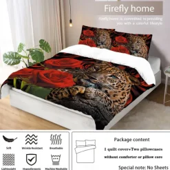 100% Cotton Cheetah Pattern 3-Piece Duvet Cover Set 3D Printed Quilt Queen Size Bedding Set Hunting Animal Quilt Cover Suitable for Kids Boys Men's Room Decor Super Soft Breathable Bed Set 3 Piece Set Lightweight