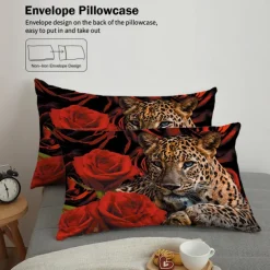 100% Cotton Cheetah Pattern 3-Piece Duvet Cover Set 3D Printed Quilt Queen Size Bedding Set Hunting Animal Quilt Cover Suitable for Kids Boys Men's Room Decor Super Soft Breathable Bed Set 3 Piece Set Lightweight