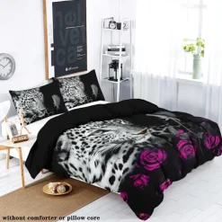100% Cotton Cheetah Pattern 3-Piece Duvet Cover Set 3D Printed Quilt Queen Size Bedding Set Hunting Animal Quilt Cover Suitable for Kids Boys Men's Room Decor Super Soft Breathable Bed Set 3 Piece Set Lightweight