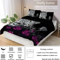 100% Cotton Cheetah Pattern 3-Piece Duvet Cover Set 3D Printed Quilt Queen Size Bedding Set Hunting Animal Quilt Cover Suitable for Kids Boys Men's Room Decor Super Soft Breathable Bed Set 3 Piece Set Lightweight