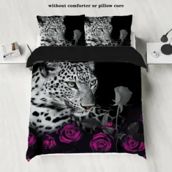 100% Cotton Cheetah Pattern 3-Piece Duvet Cover Set 3D Printed Quilt Queen Size Bedding Set Hunting Animal Quilt Cover Suitable for Kids Boys Men's Room Decor Super Soft Breathable Bed Set 3 Piece Set Lightweight